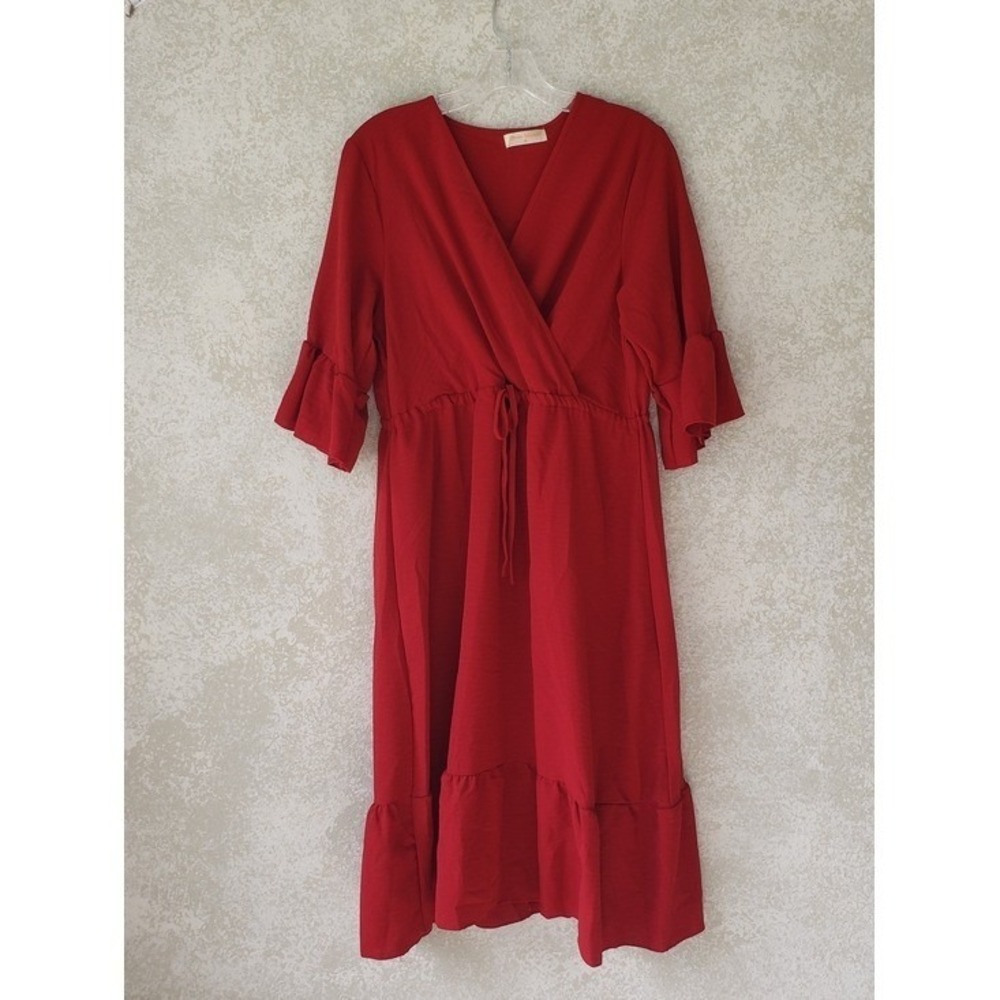 Seven Islands Red‎ Ruffle Sleeve Drawstring Waist Midi Dress Size M